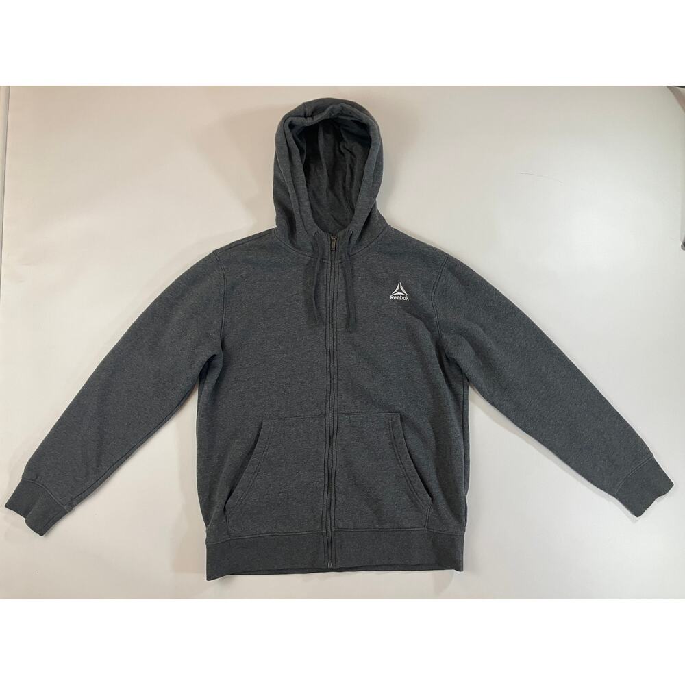 Reebok Men M Charcoal Gray Full Zip Fleece Hoodie Embroidered Logo REM243FJ02
